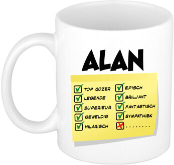 Bellatio Decorations Naam mok Alan - wit - top gozer - keramiek - 300 ml - cadeau collega beker