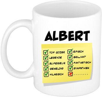 Bellatio Decorations Naam mok Albert - wit - top gozer - keramiek - 300 ml - cadeau collega beker