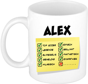 Bellatio Decorations Naam mok Alex - wit - top gozer - keramiek - 300 ml - cadeau collega beker