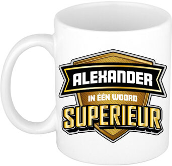 Bellatio Decorations Naam mok Alexander - wit - Superieur - keramiek - 300 ml - cadeau collega beker