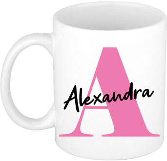 Bellatio Decorations Naam mok Alexandra - roze - wit - keramiek - 300 ml - verjaardag/cadeau beker