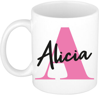 Bellatio Decorations Naam mok Alicia - roze - wit - keramiek - 300 ml - verjaardag/cadeau beker Fuchsia