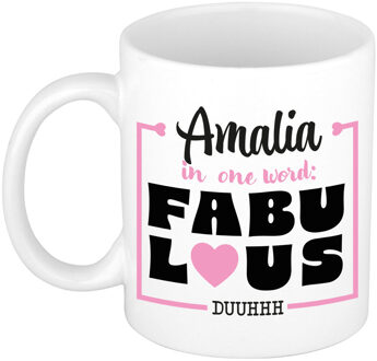 Bellatio Decorations Naam mok Amalia - wit - Fabulous - keramiek - 300 ml - cadeau collega beker Roze
