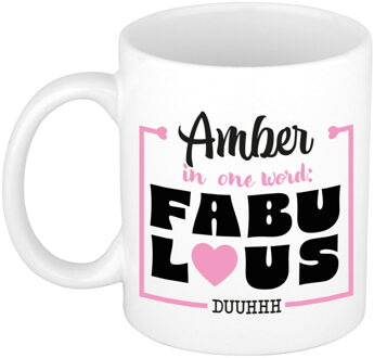 Bellatio Decorations Naam mok Amber - wit - Fabulous - keramiek - 300 ml - cadeau collega beker Roze