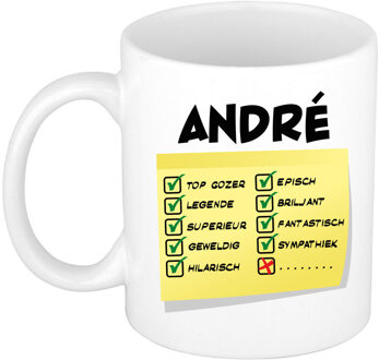 Bellatio Decorations Naam mok Andre - wit - top gozer - keramiek - 300 ml - cadeau collega beker