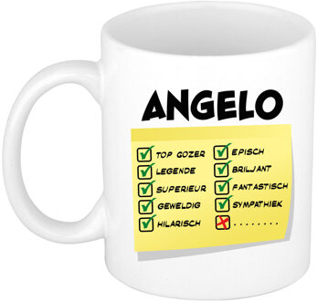 Bellatio Decorations Naam mok Angelo - wit - top gozer - keramiek - 300 ml - cadeau collega beker