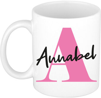 Bellatio Decorations Naam mok Annabel - roze - wit - keramiek - 300 ml - verjaardag/cadeau beker