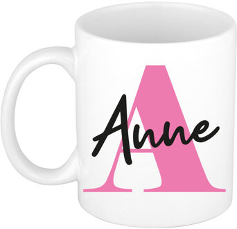 Bellatio Decorations Naam mok Anne - roze - wit - keramiek - 300 ml - verjaardag/cadeau beker Fuchsia