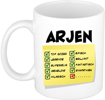 Bellatio Decorations Naam mok Arjen - wit - top gozer - keramiek - 300 ml - cadeau collega beker