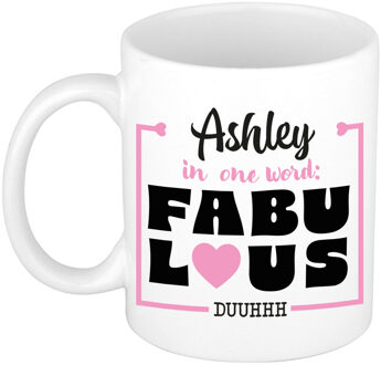 Bellatio Decorations Naam mok Ashley - wit - Fabulous - keramiek - 300 ml - cadeau collega beker