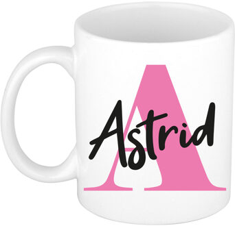 Bellatio Decorations Naam mok Astrid - roze - wit - keramiek - 300 ml - verjaardag/cadeau beker