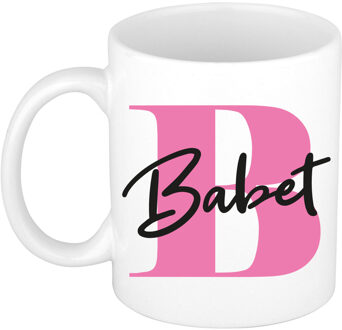 Bellatio Decorations Naam mok Babet - roze - wit - keramiek - 300 ml - verjaardag/cadeau beker Fuchsia