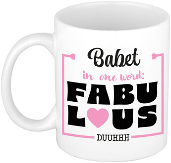 Bellatio Decorations Naam mok Babet - wit - Fabulous - keramiek - 300 ml - cadeau collega beker Roze