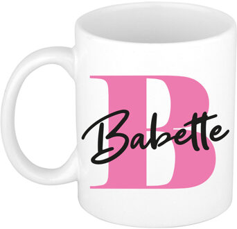 Bellatio Decorations Naam mok Babette - roze - wit - keramiek - 300 ml - verjaardag/cadeau beker