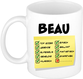 Bellatio Decorations Naam mok Beau - wit - top gozer - keramiek - 300 ml - cadeau collega beker