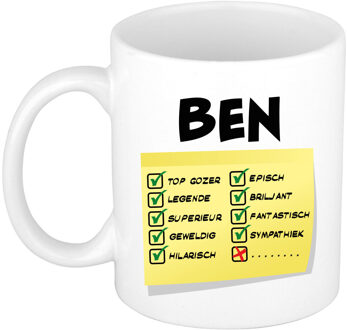 Bellatio Decorations Naam mok Ben - wit - top gozer - keramiek - 300 ml - cadeau collega beker