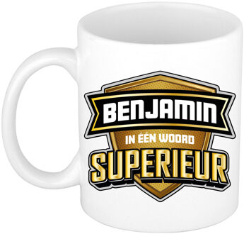 Bellatio Decorations Naam mok Benjamin - wit - Superieur - keramiek - 300 ml - cadeau collega beker