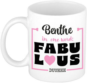 Bellatio Decorations Naam mok Benthe - wit - Fabulous - keramiek - 300 ml - cadeau collega beker