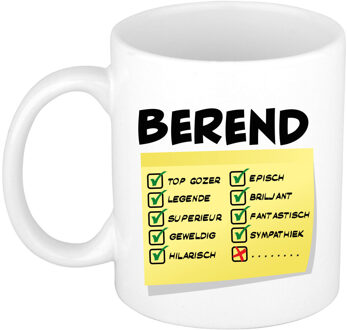 Bellatio Decorations Naam mok Berend - wit - top gozer - keramiek - 300 ml - cadeau collega beker Geel