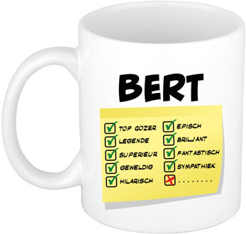 Bellatio Decorations Naam mok Bert - wit - top gozer - keramiek - 300 ml - cadeau collega beker Geel