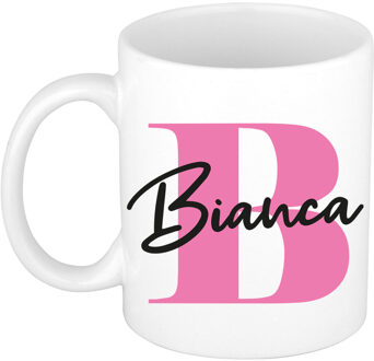 Bellatio Decorations Naam mok Bianca - roze - wit - keramiek - 300 ml - verjaardag/cadeau beker