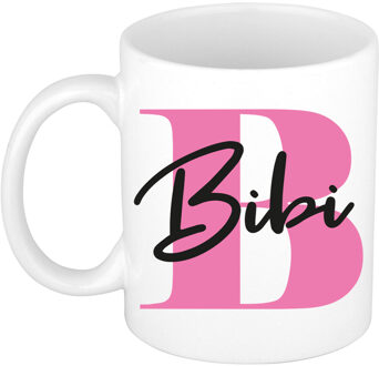 Bellatio Decorations Naam mok Bibi - roze - wit - keramiek - 300 ml - verjaardag/cadeau beker Fuchsia
