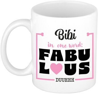 Bellatio Decorations Naam mok Bibi - wit - Fabulous - keramiek - 300 ml - cadeau collega beker