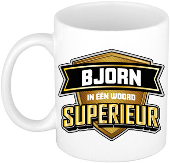 Bellatio Decorations Naam mok Bjorn - wit - Superieur - keramiek - 300 ml - cadeau collega beker Bruin