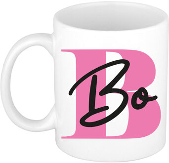 Bellatio Decorations Naam mok Bo - roze - wit - keramiek - 300 ml - verjaardag/cadeau beker