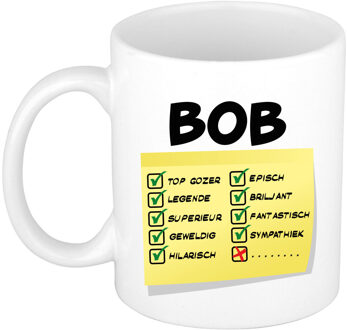 Bellatio Decorations Naam mok Bob - wit - top gozer - keramiek - 300 ml - cadeau collega beker
