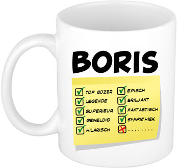 Bellatio Decorations Naam mok Boris - wit - top gozer - keramiek - 300 ml - cadeau collega beker