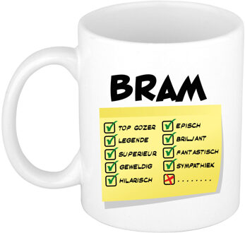 Bellatio Decorations Naam mok Bram - wit - top gozer - keramiek - 300 ml - cadeau collega beker