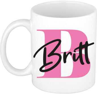 Bellatio Decorations Naam mok Britt - roze - wit - keramiek - 300 ml - verjaardag/cadeau beker Fuchsia