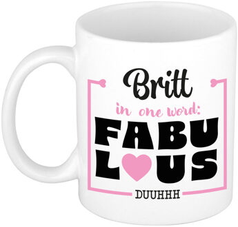 Bellatio Decorations Naam mok Britt - wit - Fabulous - keramiek - 300 ml - cadeau collega beker