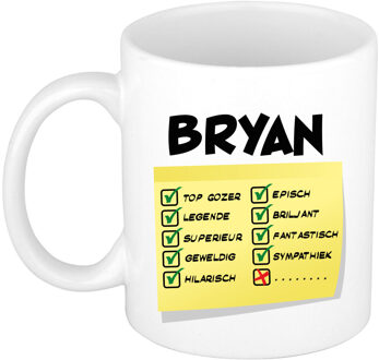 Bellatio Decorations Naam mok Bryan - wit - top gozer - keramiek - 300 ml - cadeau collega beker
