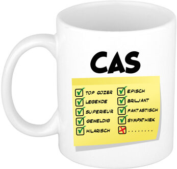 Bellatio Decorations Naam mok Cas - wit - top gozer - keramiek - 300 ml - cadeau collega beker Geel