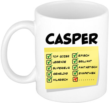 Bellatio Decorations Naam mok Casper - wit - top gozer - keramiek - 300 ml - cadeau collega beker Geel