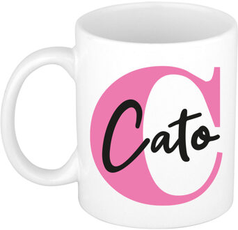 Bellatio Decorations Naam mok Cato - roze - wit - keramiek - 300 ml - verjaardag/cadeau beker