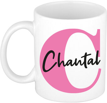 Bellatio Decorations Naam mok Chantal - roze - wit - keramiek - 300 ml - verjaardag/cadeau beker