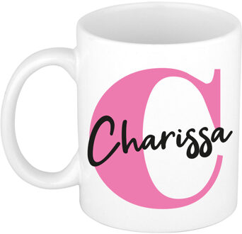 Bellatio Decorations Naam mok Charissa - roze - wit - keramiek - 300 ml - verjaardag/cadeau beker Fuchsia