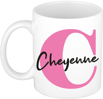 Bellatio Decorations Naam mok Cheyenne - roze - wit - keramiek - 300 ml - verjaardag/cadeau beker