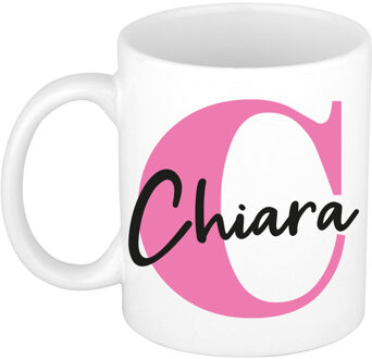 Bellatio Decorations Naam mok Chiara - roze - wit - keramiek - 300 ml - verjaardag/cadeau beker