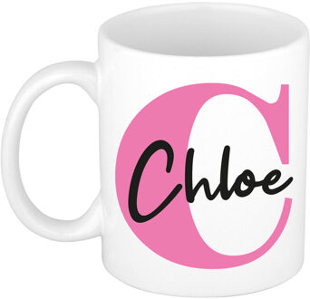 Bellatio Decorations Naam mok Chloe - roze - wit - keramiek - 300 ml - verjaardag/cadeau beker Fuchsia