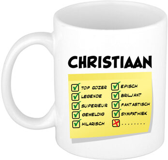 Bellatio Decorations Naam mok Christiaan - wit - top gozer - keramiek - 300 ml - cadeau collega beker Geel