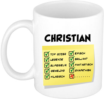 Bellatio Decorations Naam mok Christian - wit - top gozer - keramiek - 300 ml - cadeau collega beker