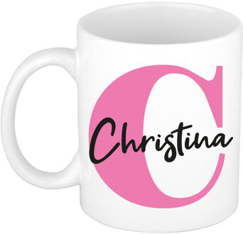 Bellatio Decorations Naam mok Christina - roze - wit - keramiek - 300 ml - verjaardag/cadeau beker