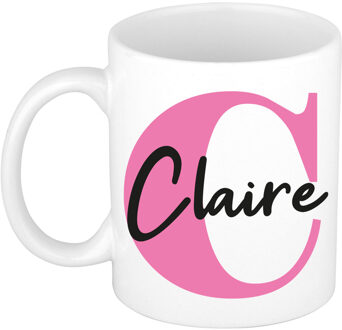 Bellatio Decorations Naam mok Claire - roze - wit - keramiek - 300 ml - verjaardag/cadeau beker Fuchsia