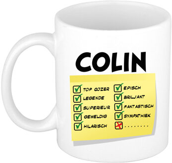 Bellatio Decorations Naam mok Colin - wit - top gozer - keramiek - 300 ml - cadeau collega beker Geel