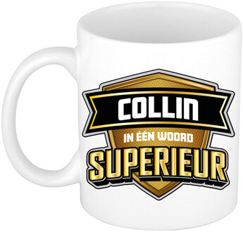 Bellatio Decorations Naam mok Collin - wit - Superieur - keramiek - 300 ml - cadeau collega beker Bruin