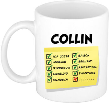 Bellatio Decorations Naam mok Collin - wit - top gozer - keramiek - 300 ml - cadeau collega beker